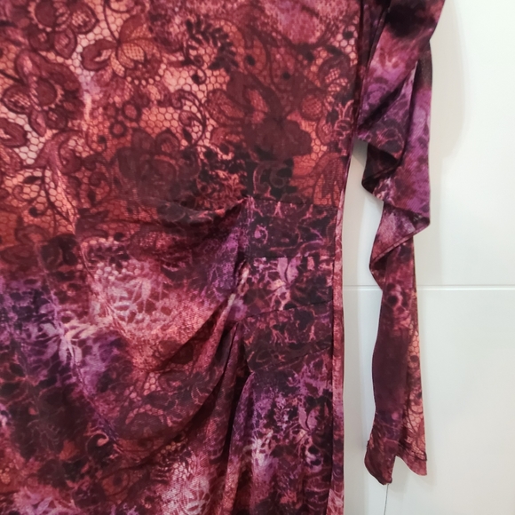 Nine West Mesh Ruched Sleeves Fitted Midi Dress in Elderberry Sz 4 - Picture 3 of 8